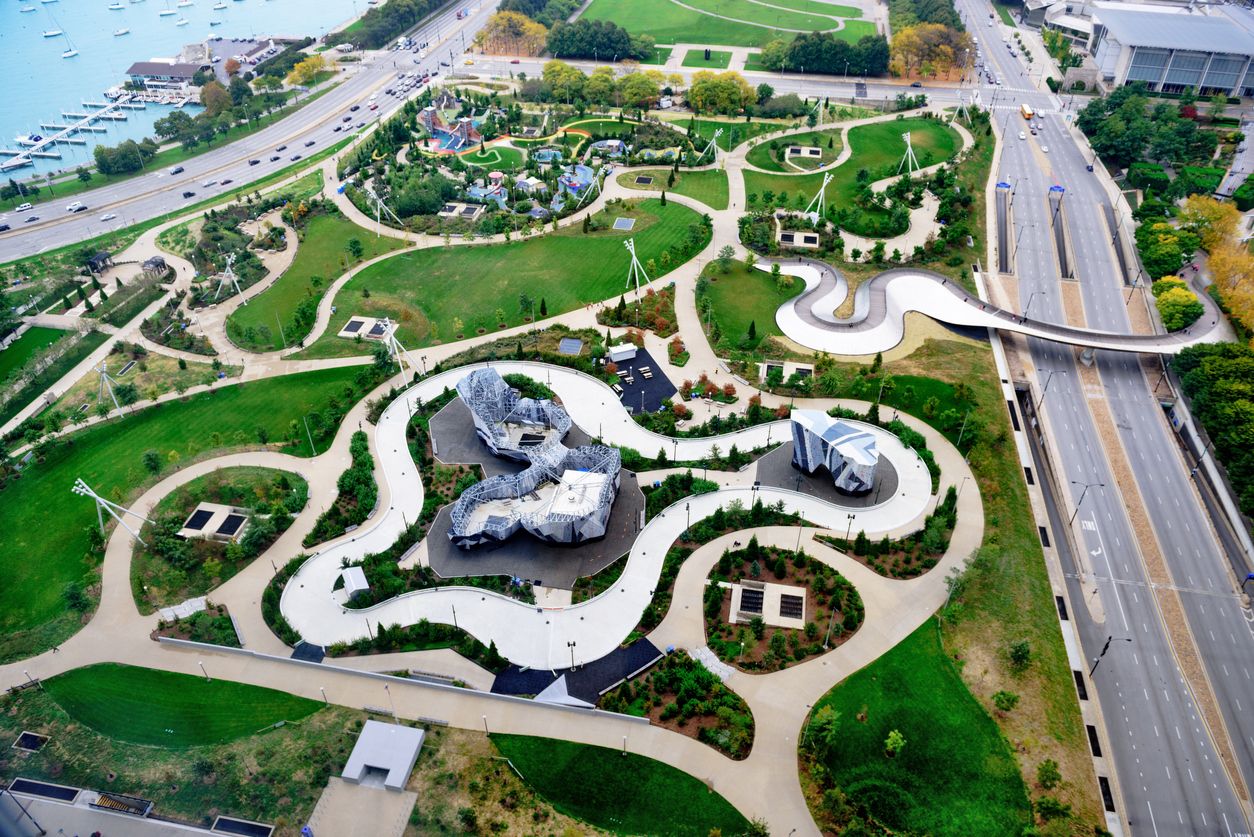 Maggie Daley Park, downtown Chicago, from above