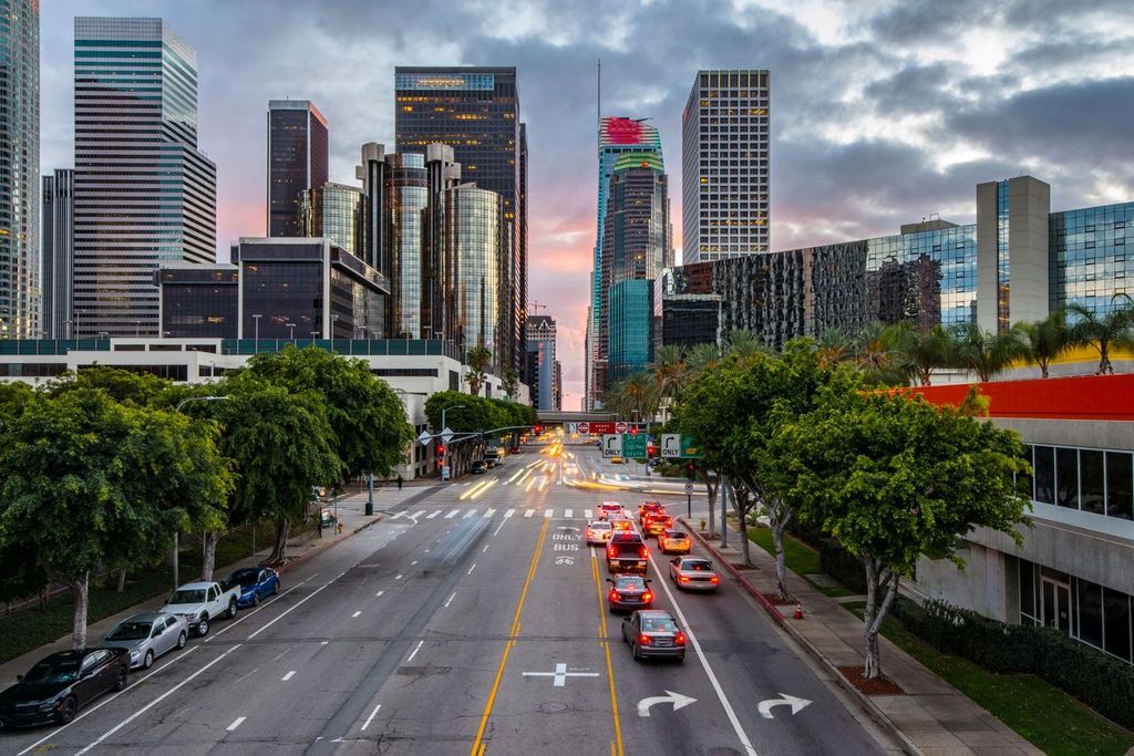 Los Angeles FIgueroa Street after sunset