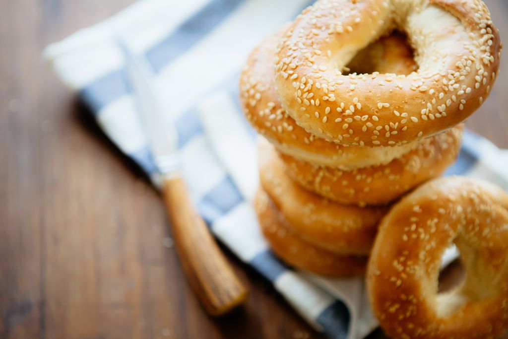 Stack of Montreal style bagels