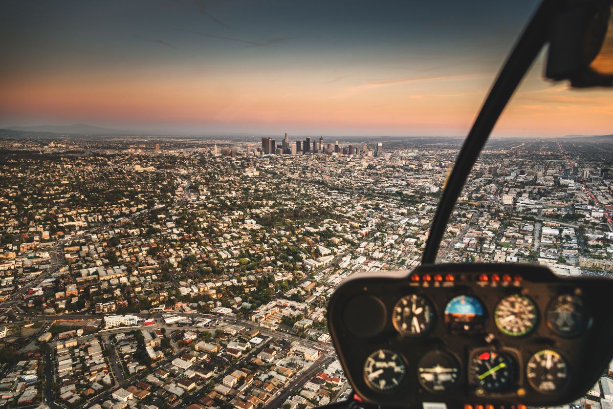 Los Angeles aerial view skyline from the helicopter