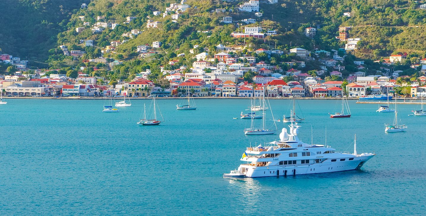 Ships anchored in the St. Thomas Harbor, United States Virgin Islands