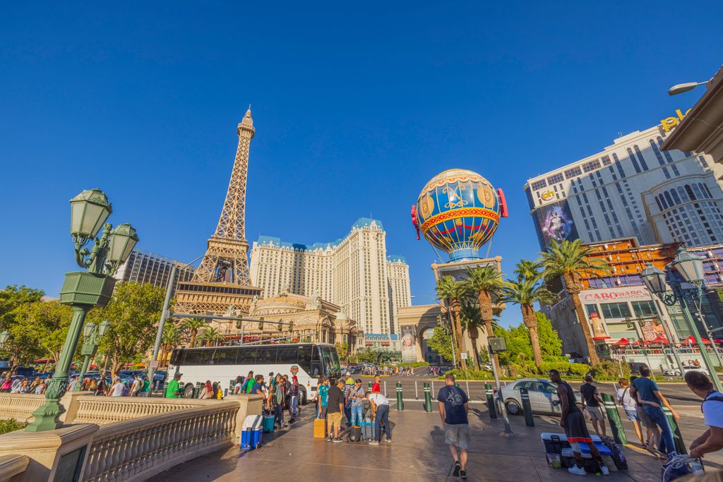 Beautiful view of hotel buildings on blue sky background