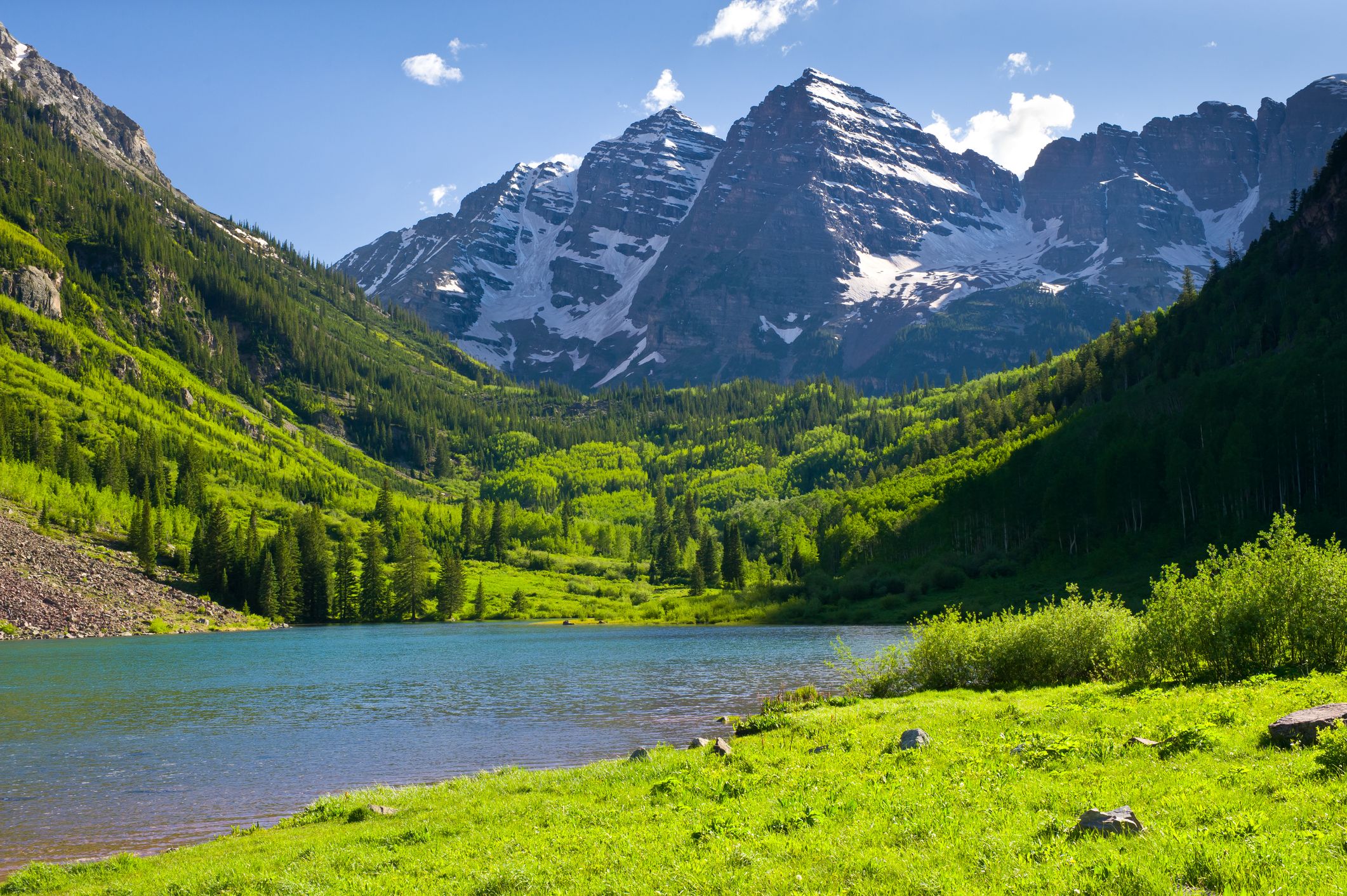 Maroon Bells in Summer Aspen Colorado