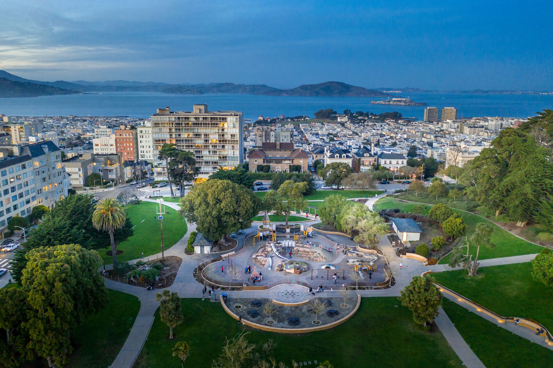 Aerial View Above Lafayette Park in San Francisco