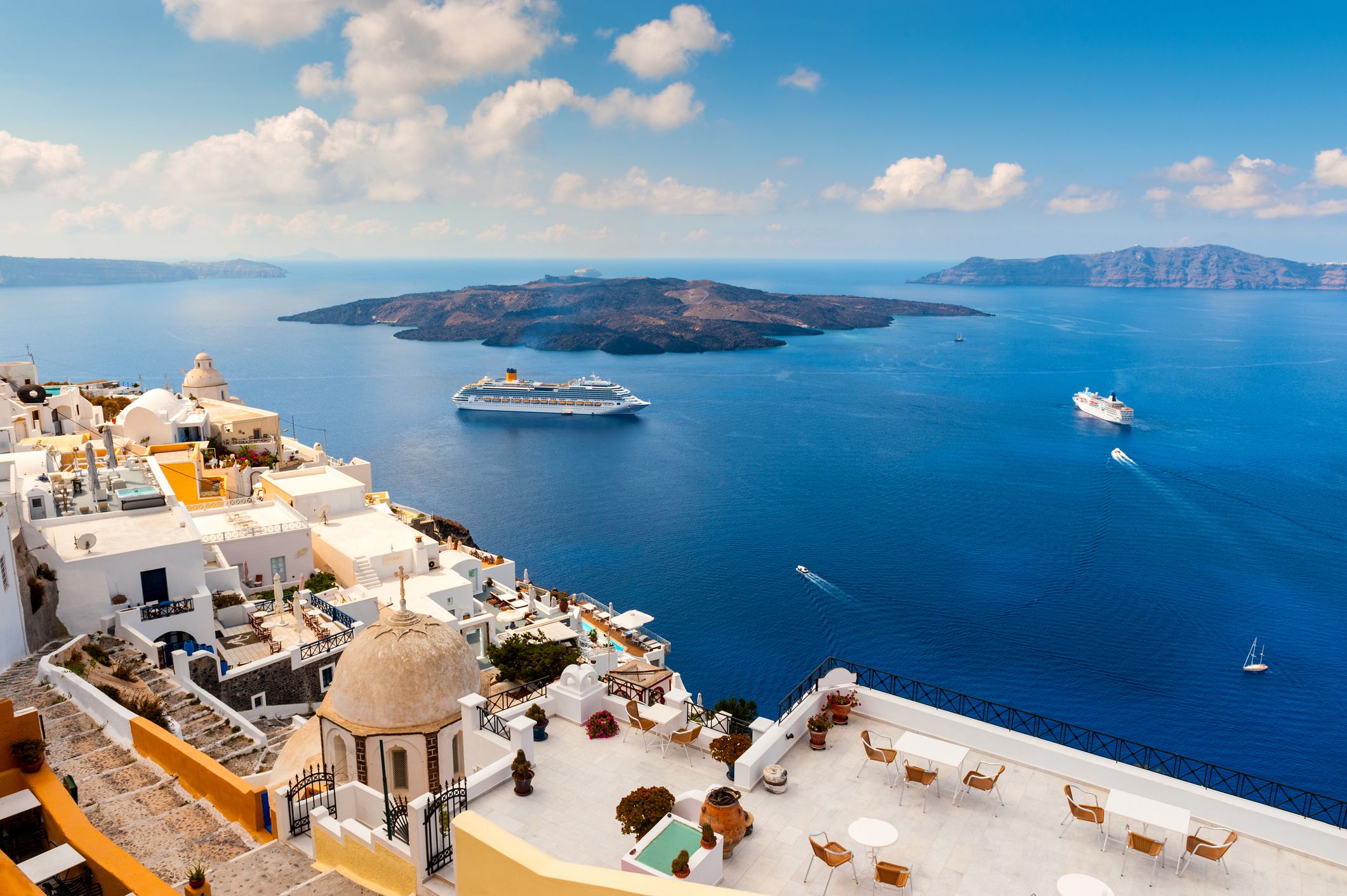 Large cruise ships in Santorini, Greece