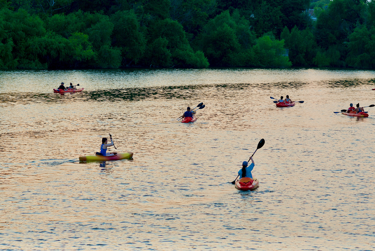 Kayakers Paddling on Lady Bird Lake, Austin, Texas