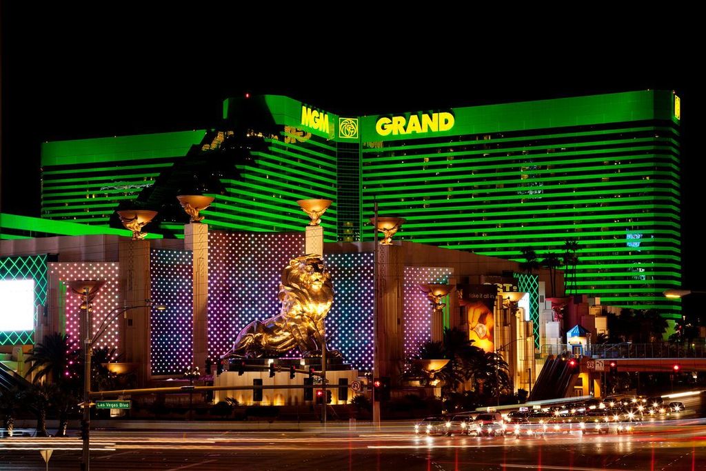 MGM Grand hotel casino in Las Vegas at night.