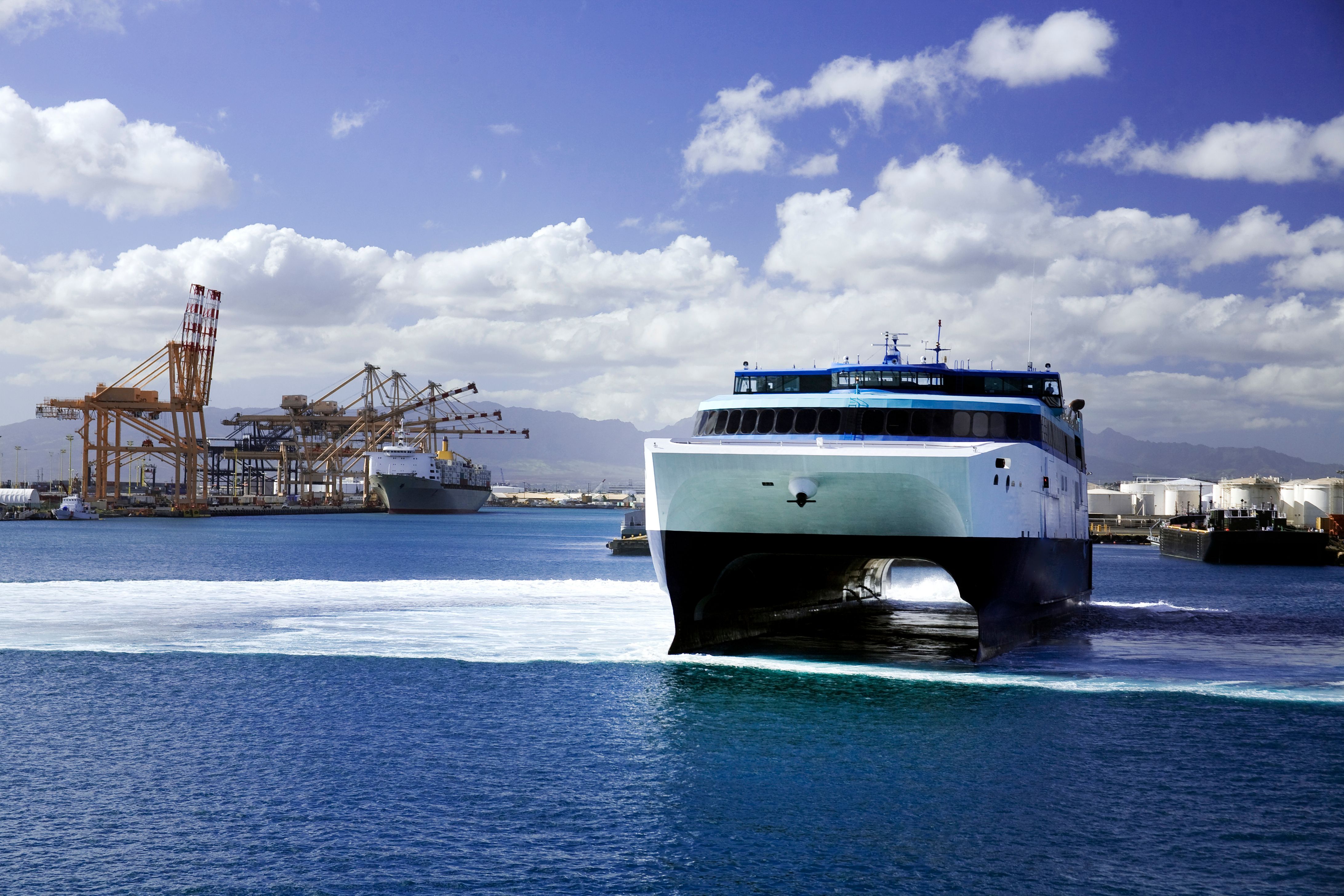 Catamaran Inter-Island Ferry in the Honolulu harbor
