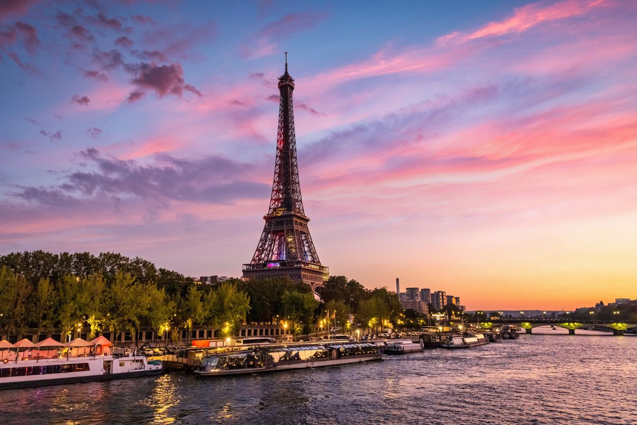 Eiffel Tower Paris River Seine Sunset Twilight France