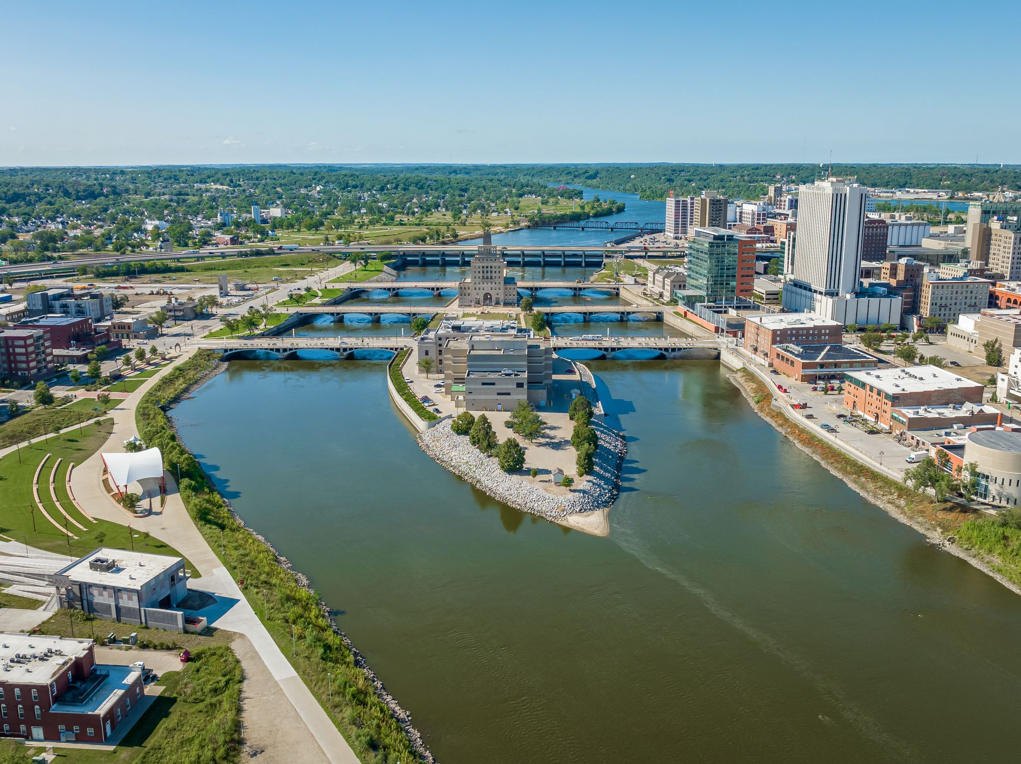 Aerial View of Cedar Rapids Iowa Downtown