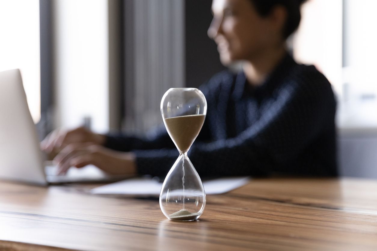 Close up hourglass measuring time.