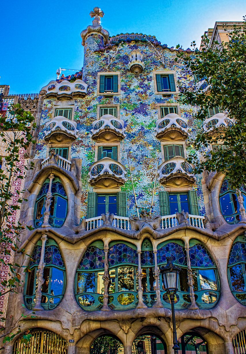 Low angle view of Casa Batllo in Barcelona, Spain