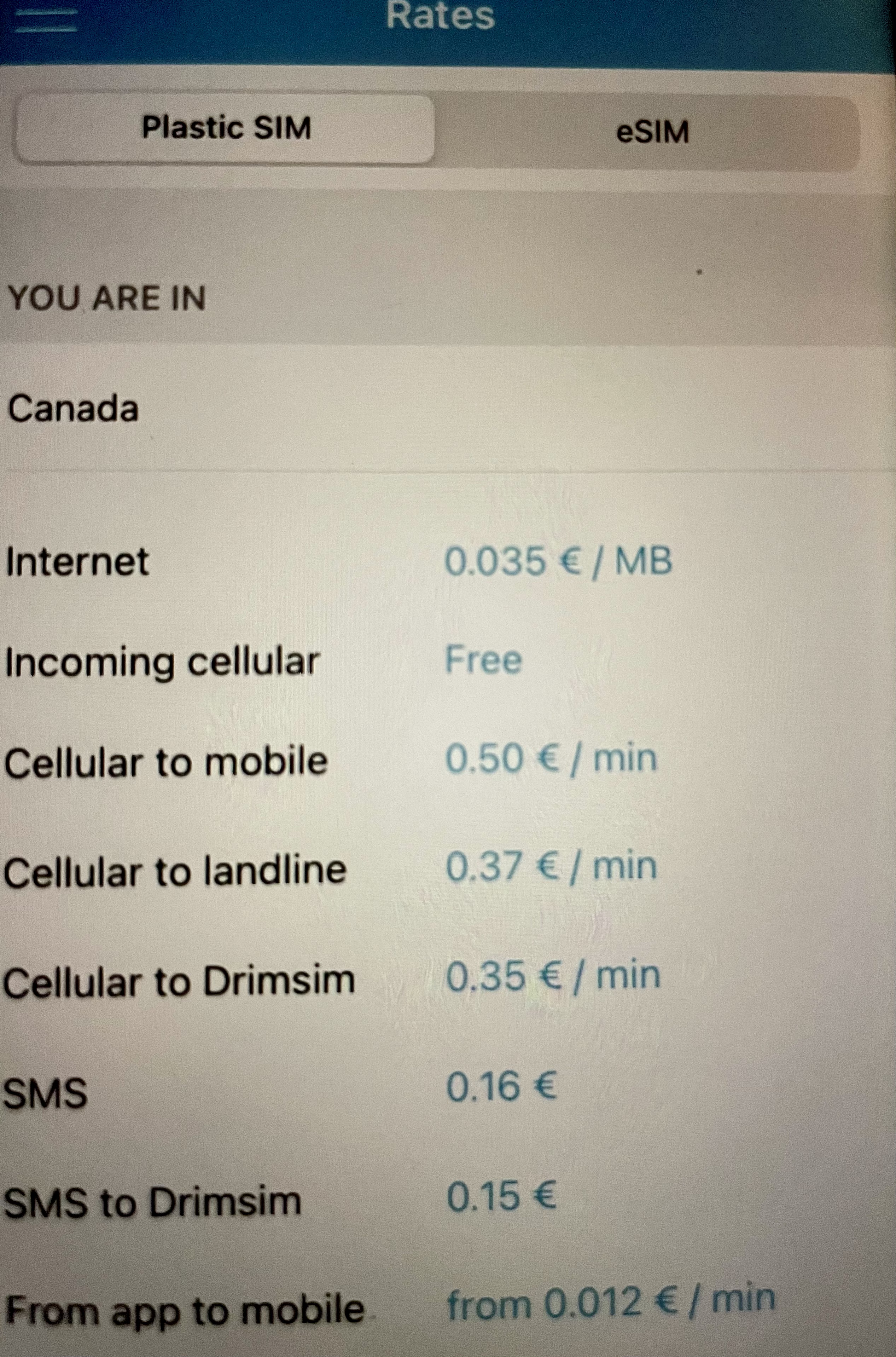 DrimSim Pricing List