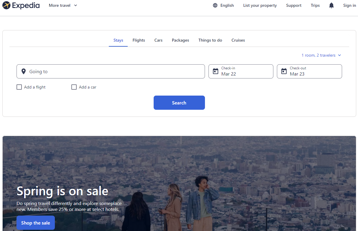Expedia Landing Page