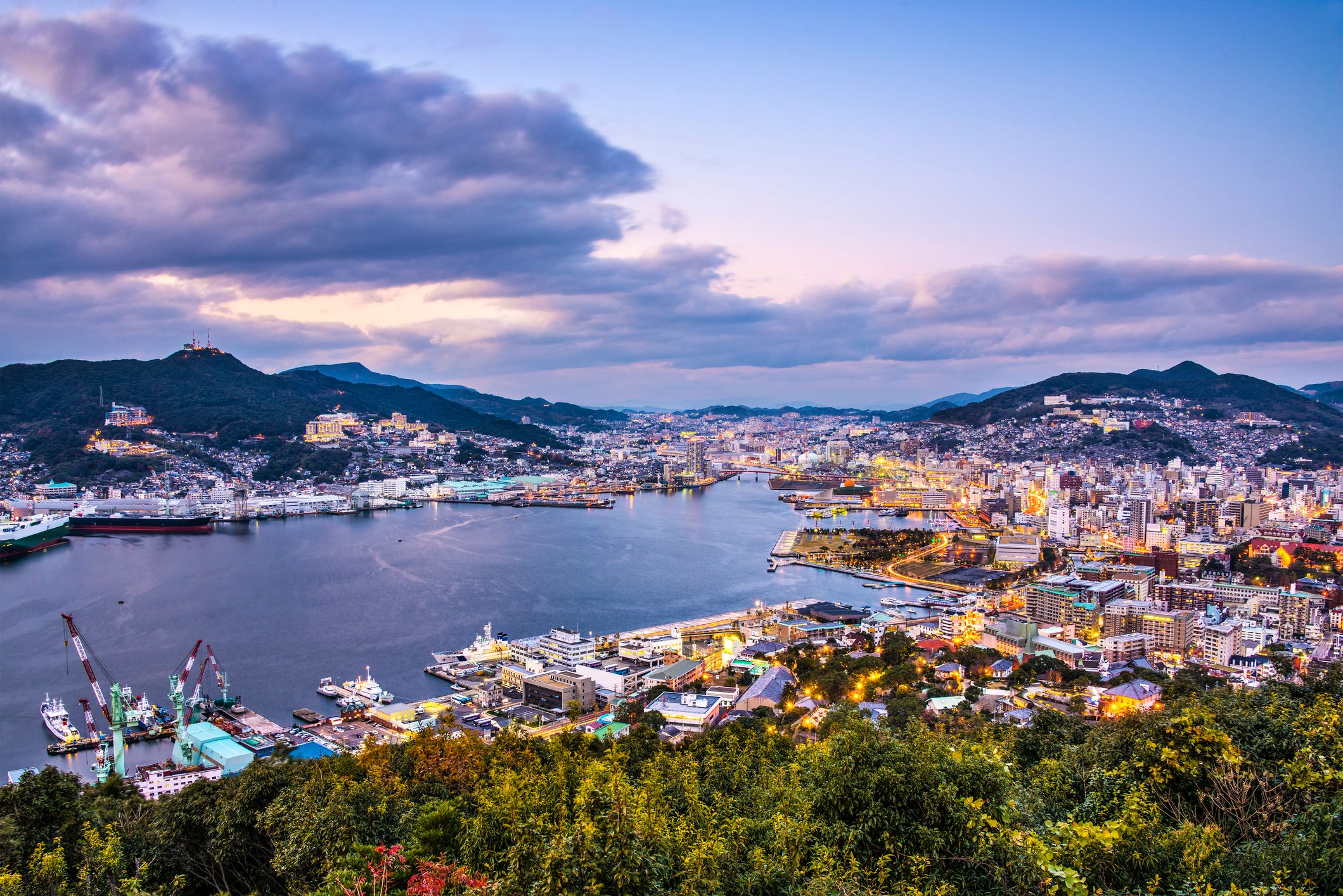 Nagasaki, Japan skyline at the bay