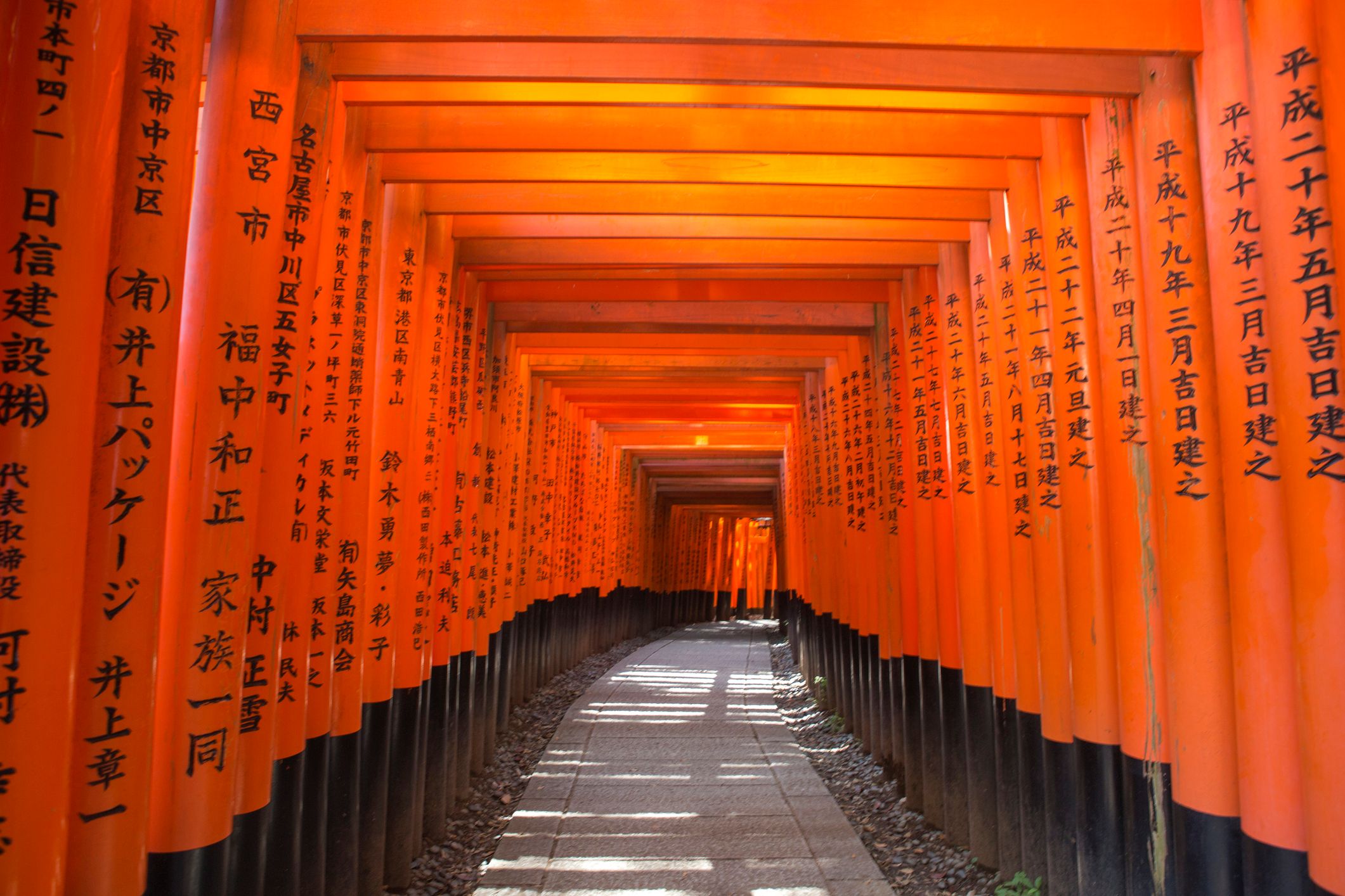 Historical Senbon-torii gates on way to Fushimi-Inari temple kyoto