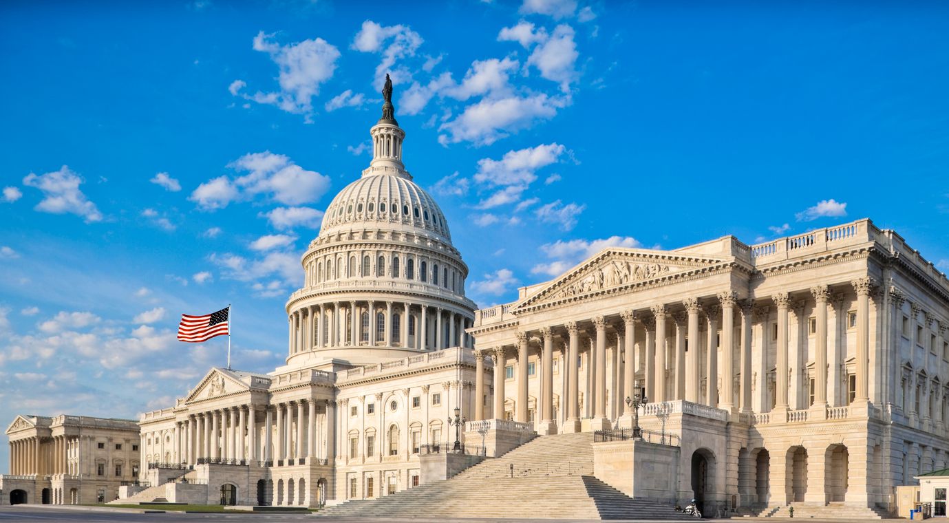 United States Capitol with Senate Chamber Under Blue Sky