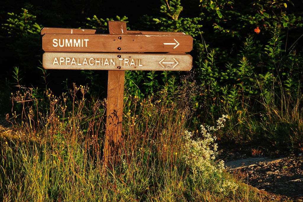 Signs point the way to the summit of Mt Greylock, the tallest mountain in Massacusetts