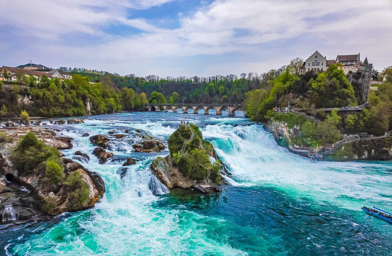 Rhine Falls Europes largest waterfall in plain in Neuhausen am Rheinfall Schaffhausen Switzerland