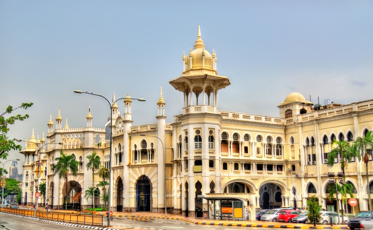 Kuala Lumpur old railway station in Malaysia. Built in 1910 in the unique Anglo-Asian architecture style