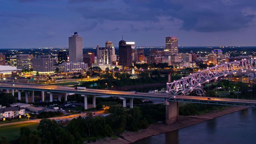 Memphis Waterfront and Downtown Skyline on Stormy Evening