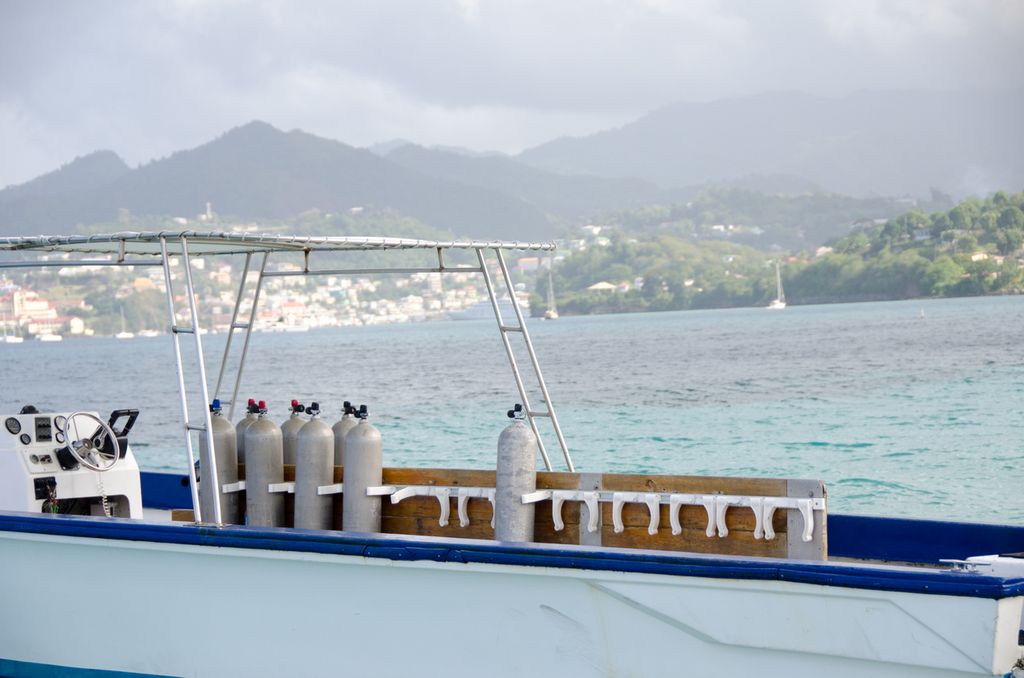 Grenada Grand Anse and diving tanks used for scuba diving