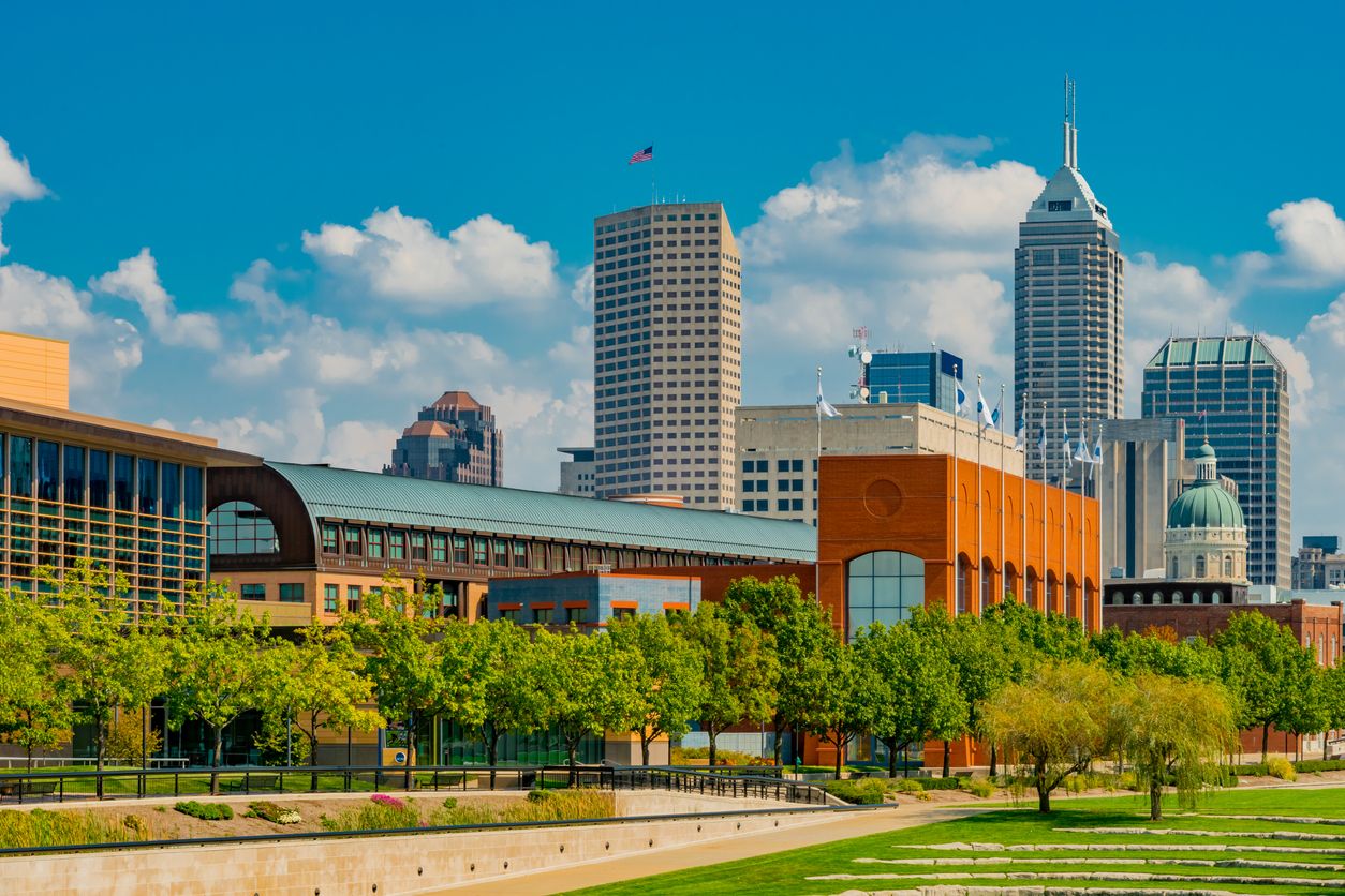 Indianapolis skyline and White River State Park, Indiana
