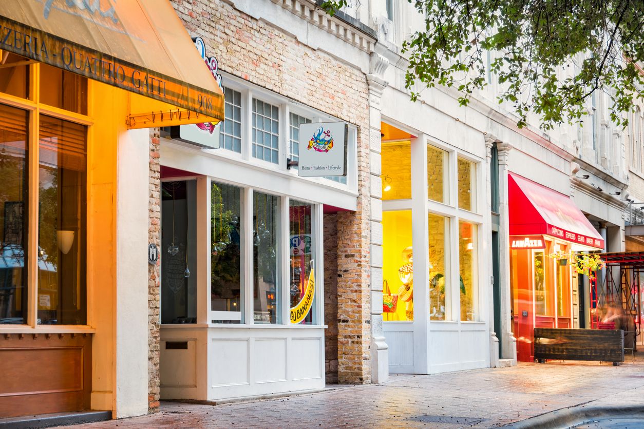 Colorful Shops and Restaurants in Downtown Austin Texas USA