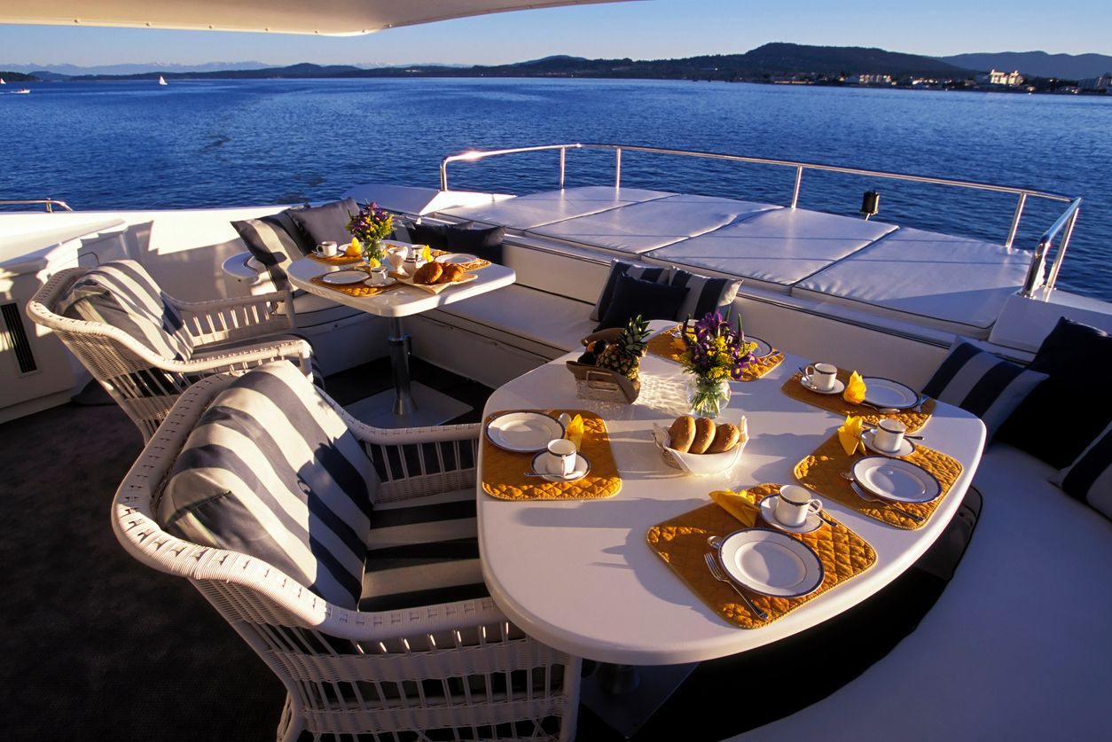 Boat deck luxury motor yacht