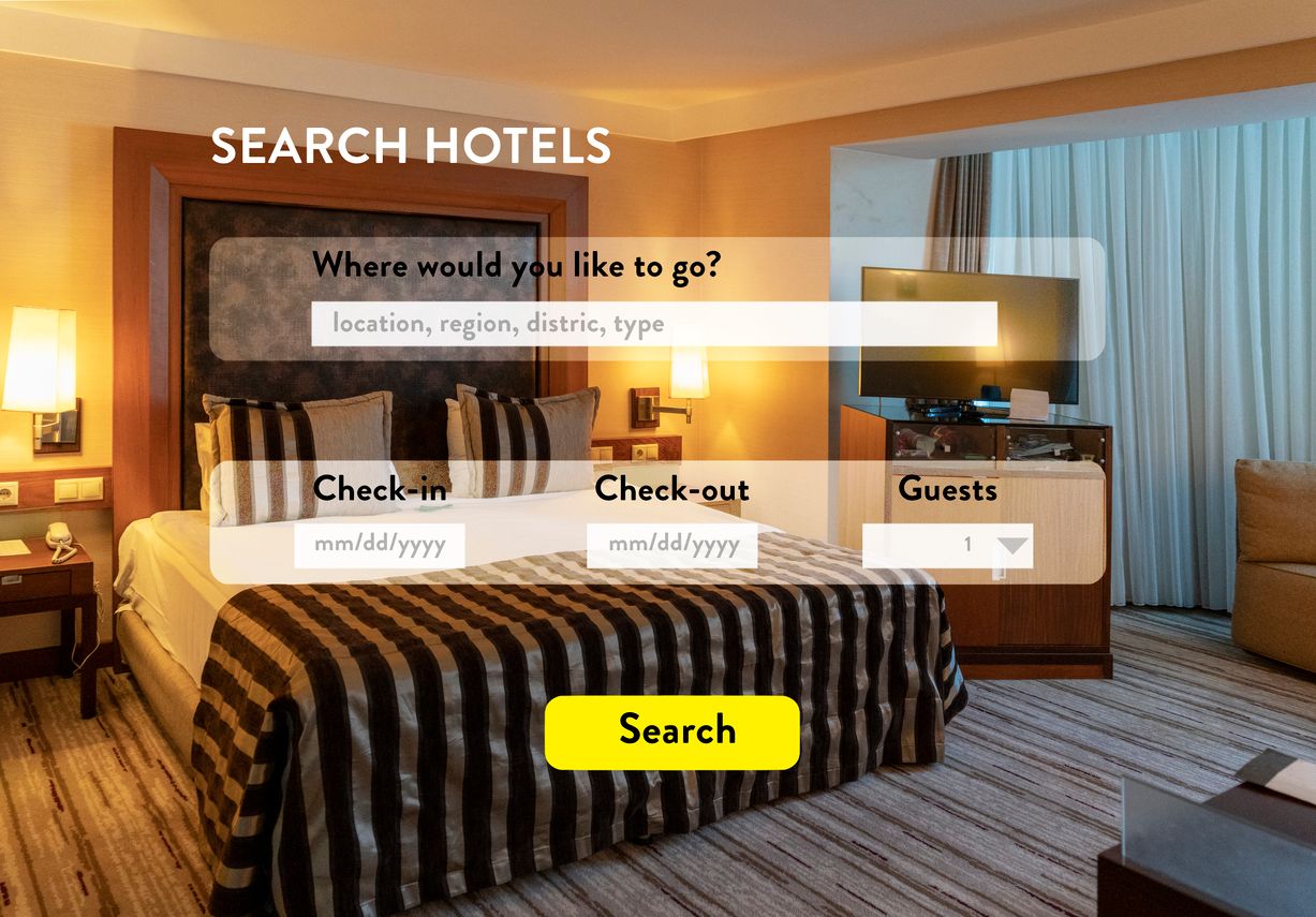 Search hotels online booking concept.