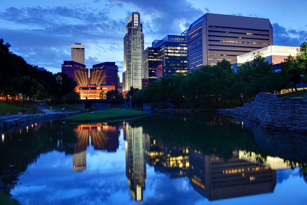 Downtown Omaha, Nebraska at dusk