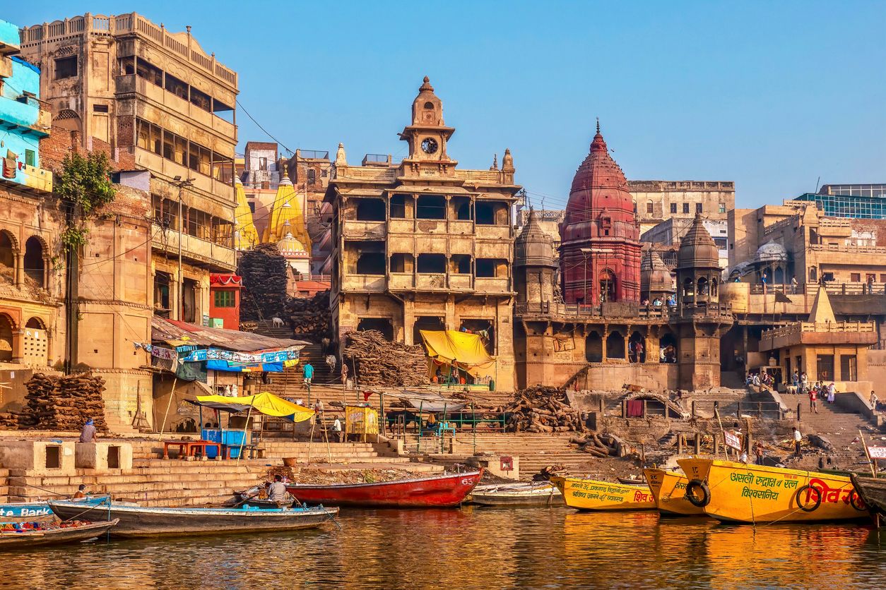 Manikarnika Ghat, the largest crematorium in Varanasi, India