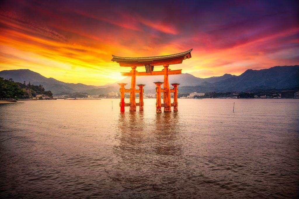 Sunset at itsukushima shrine miyajima, Hiroshima, Japan