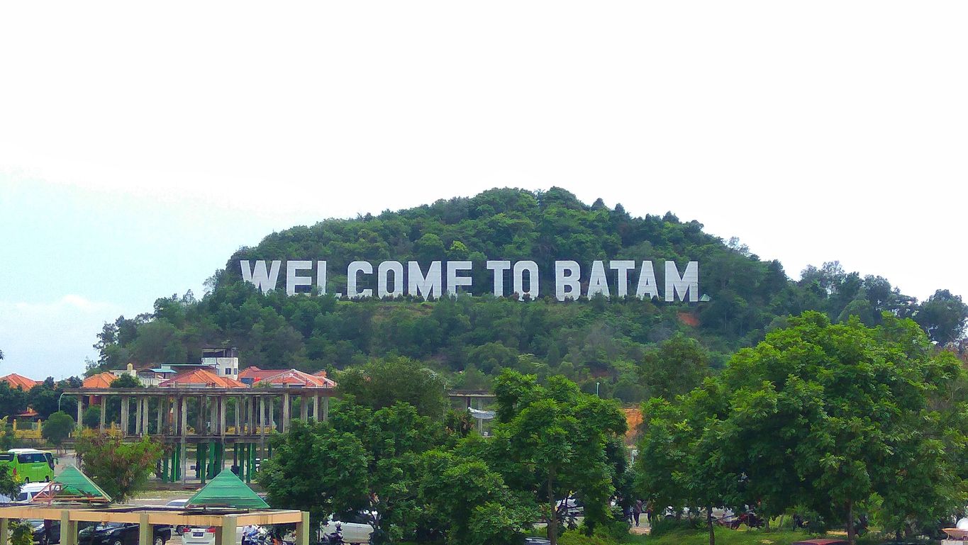 The Welcome to Batam monument on the hill is an iconic landmark of Batam Indonesia