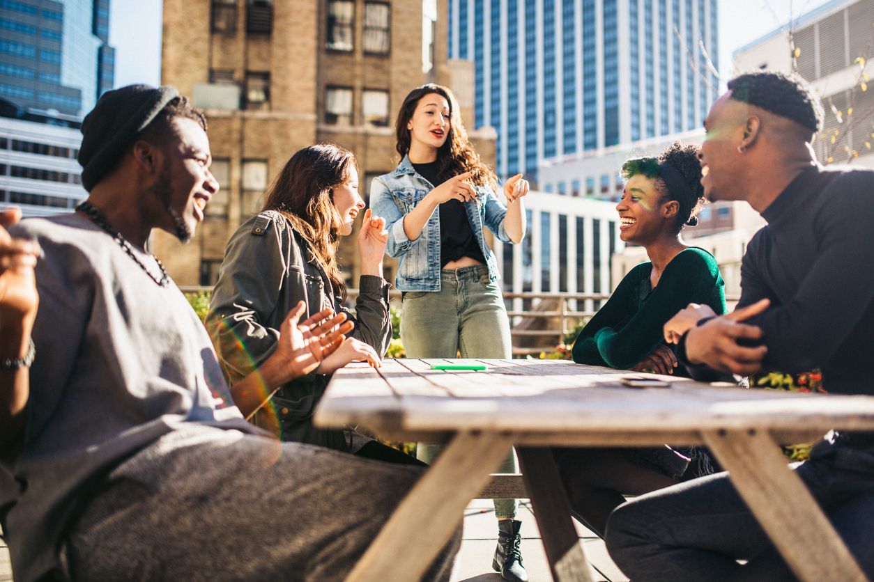 Friends Having Fun on Rooftop, New York City
