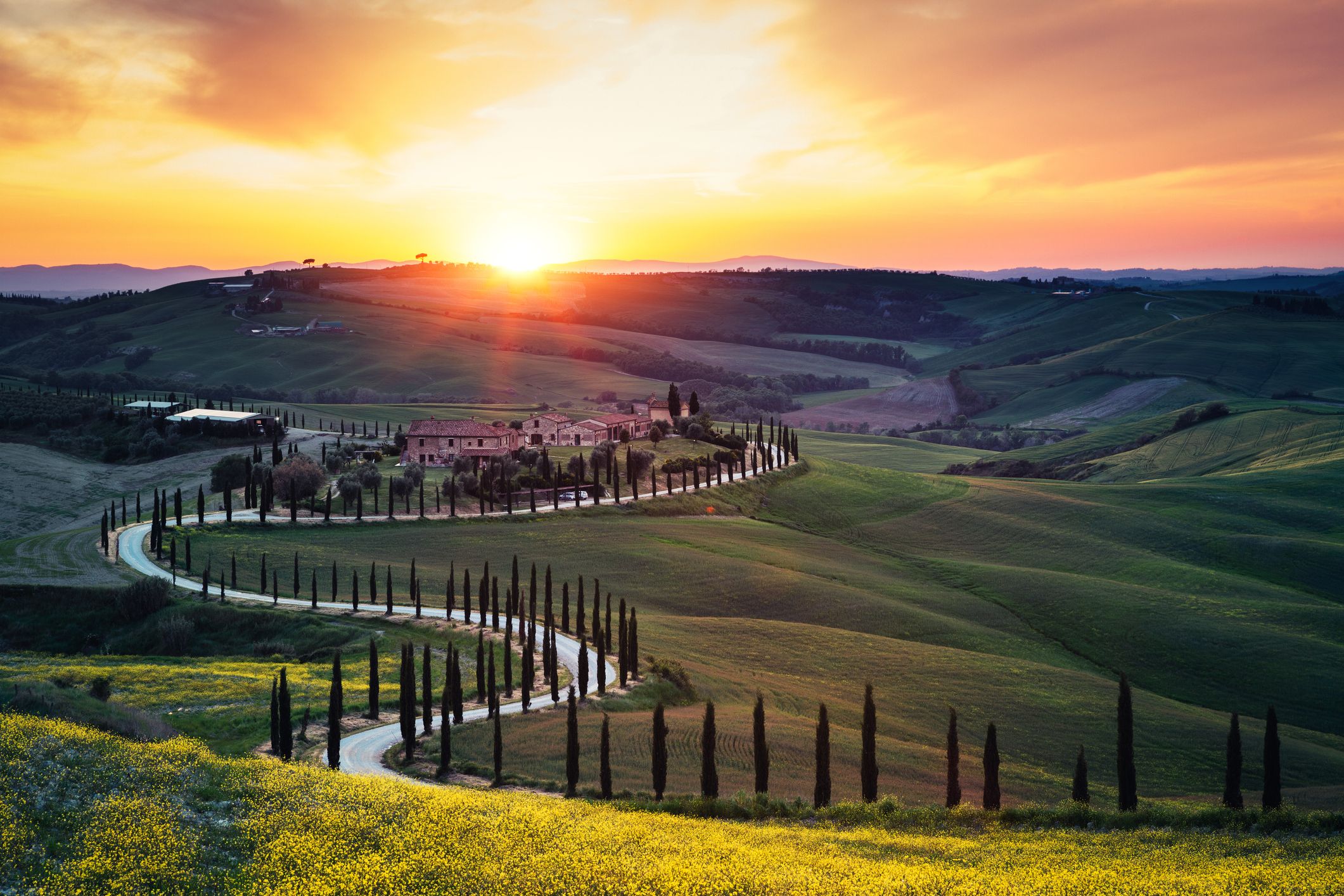 Tuscany landscape at sunset