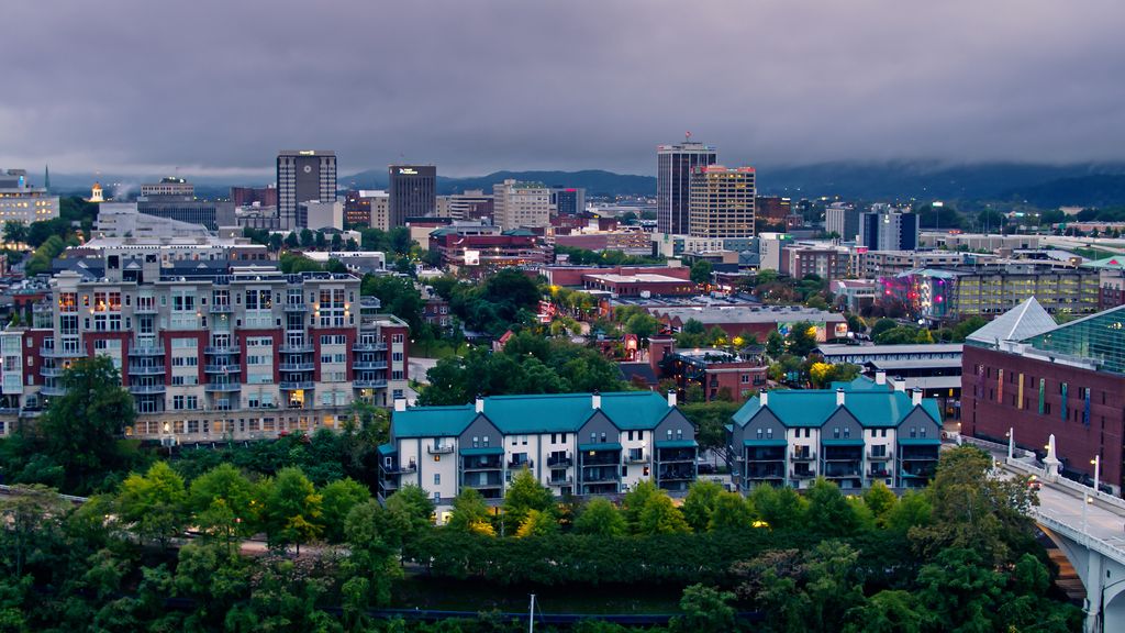 Drone shot of Chattanooga before sunrise