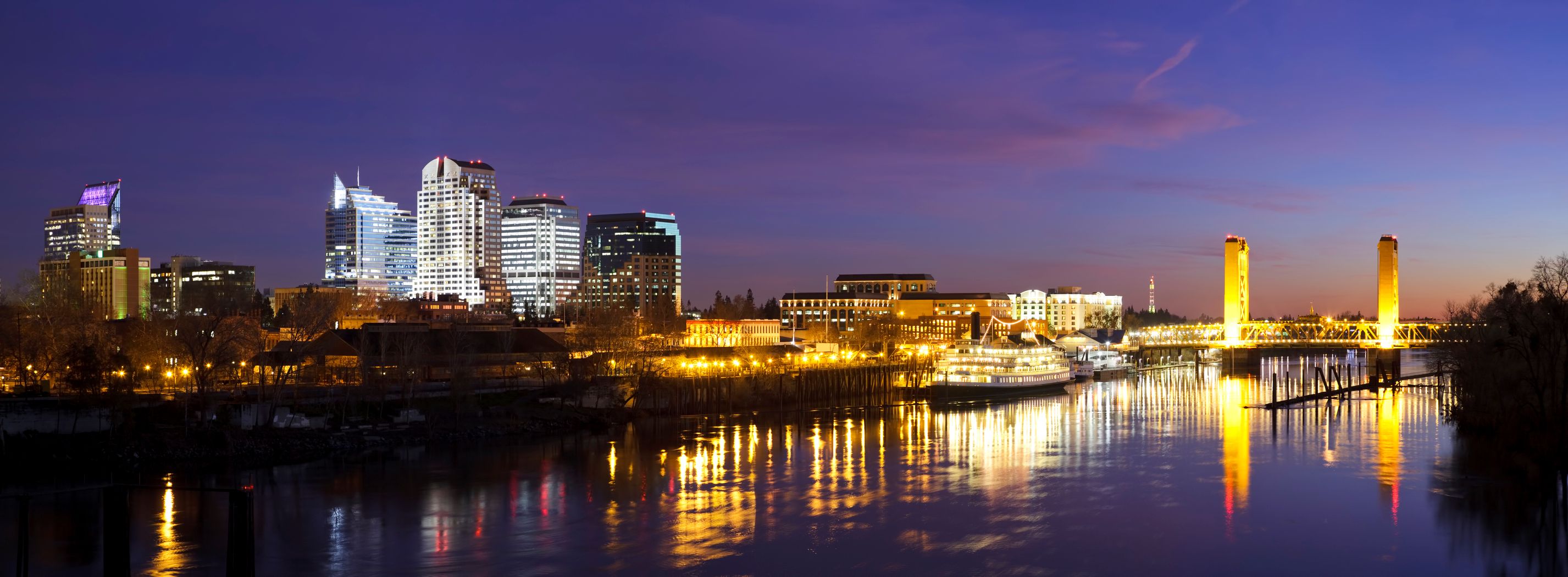 Downtown Sacramento skyline at late dusk