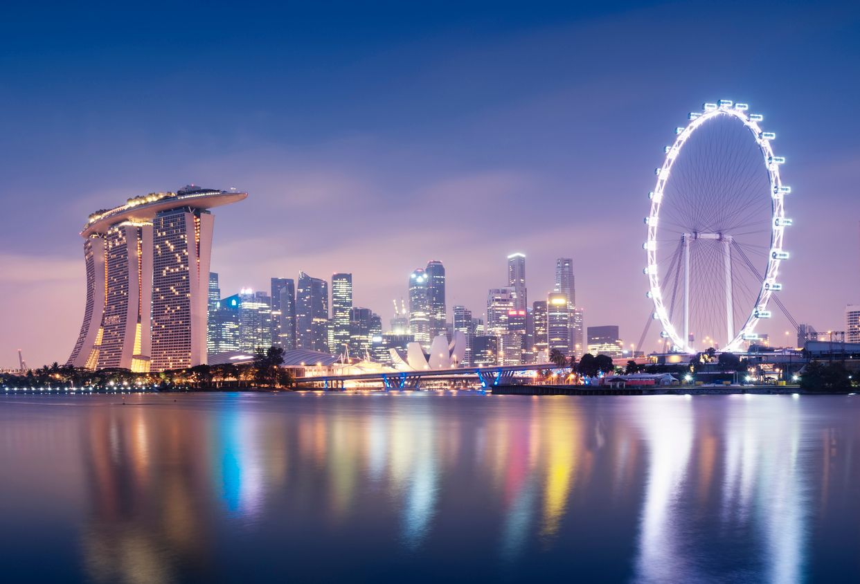 Singapore skyline at night view from the Garden by the bay