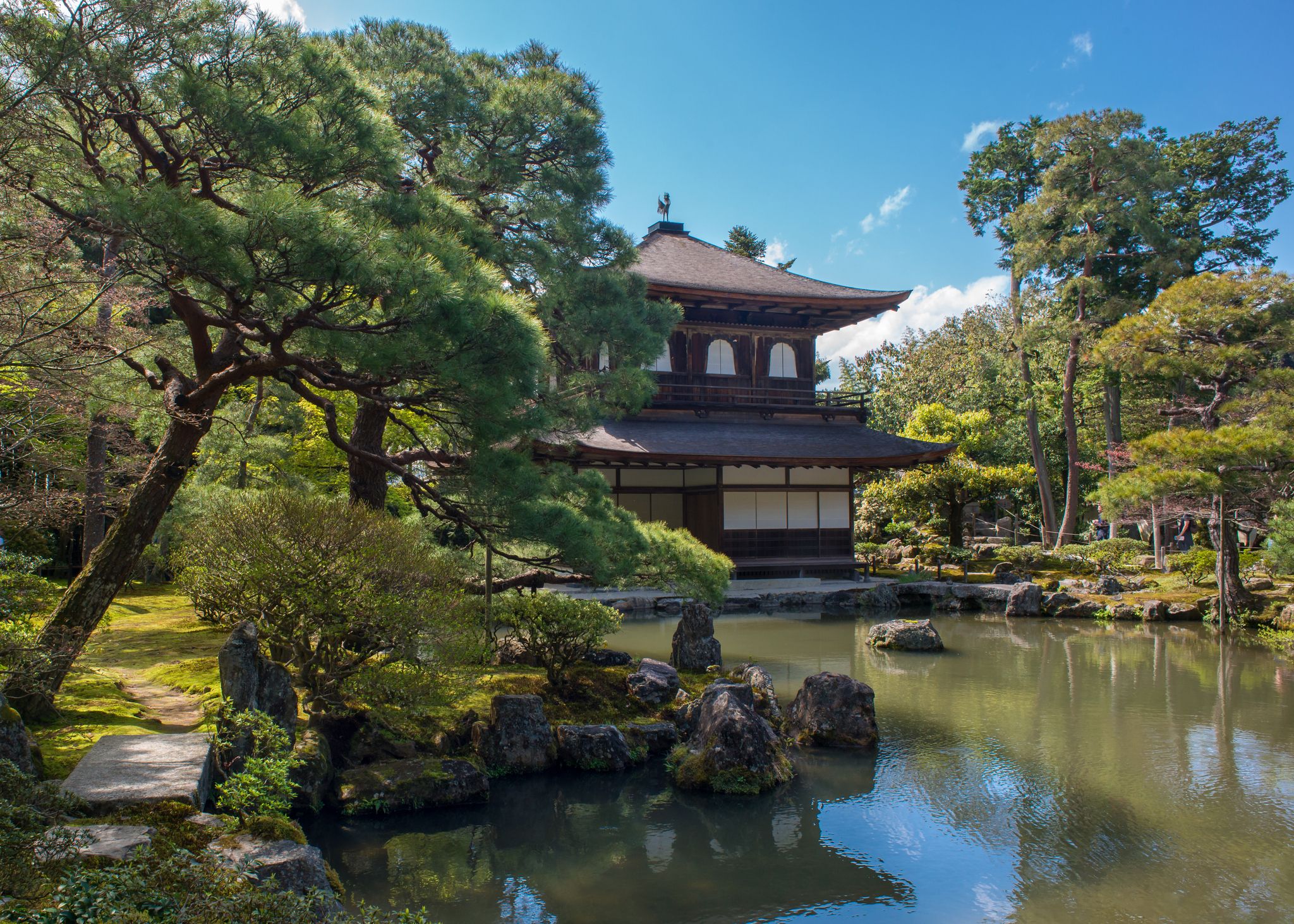 The traditional Japanese style garden of temple Ginkaku-ji in Kyoto, Japan