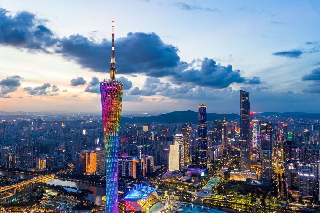 City Skyline of Guangzhou, China with view of the Canton Tower