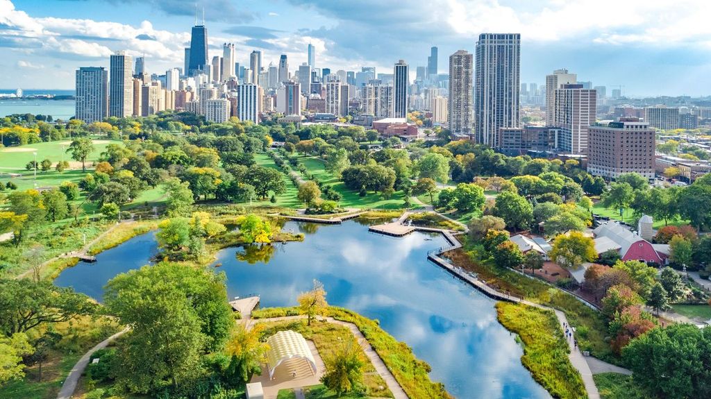 Chicago skyline aerial view, Illinois, USA