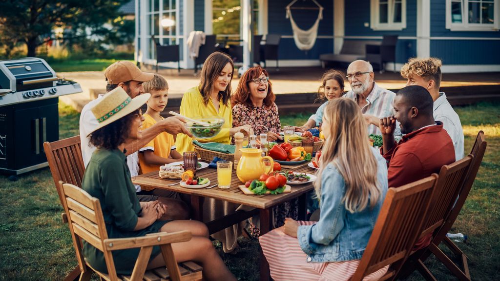 Friends Having an Open Air Vegetarian Dinner in Their Backyard