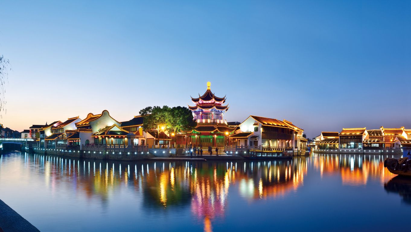 Suzhou, 2,500 years the history of Chinese ancient town in the sunset.