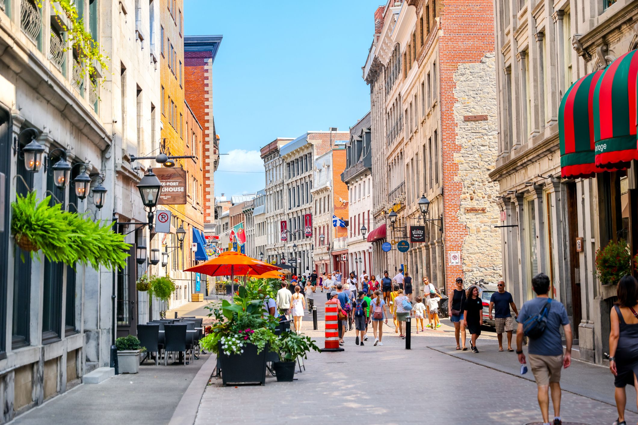 Tourists enjoying the sites in downtown Montreal in the summer