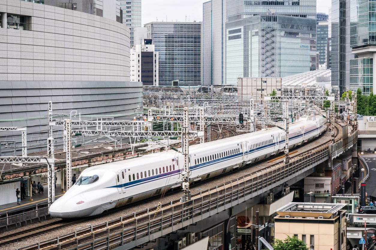 Shinkansen Bullet Train Speeding in Tokyo