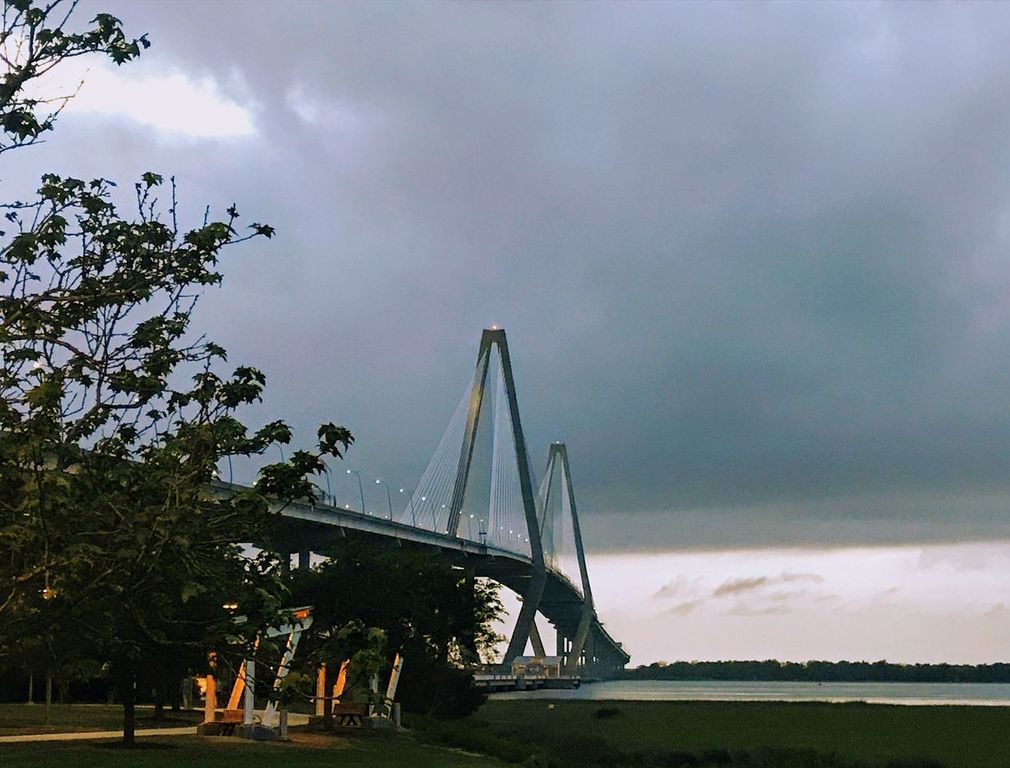 View from Mount Pleasant park at Arthur Ravenal Bridge looking toward Charleston South Carolina