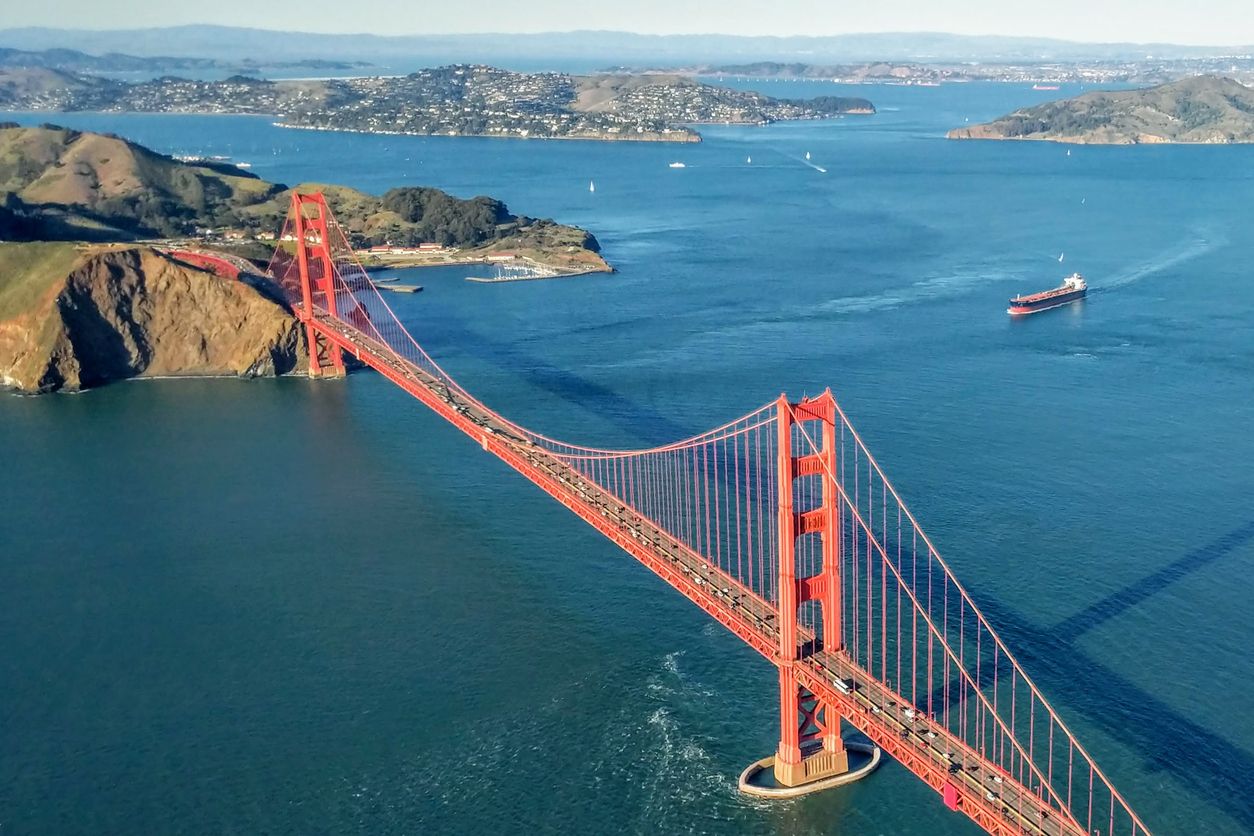 Aerial view of the Golden Gate Bridge, San Francisco Bay, USA