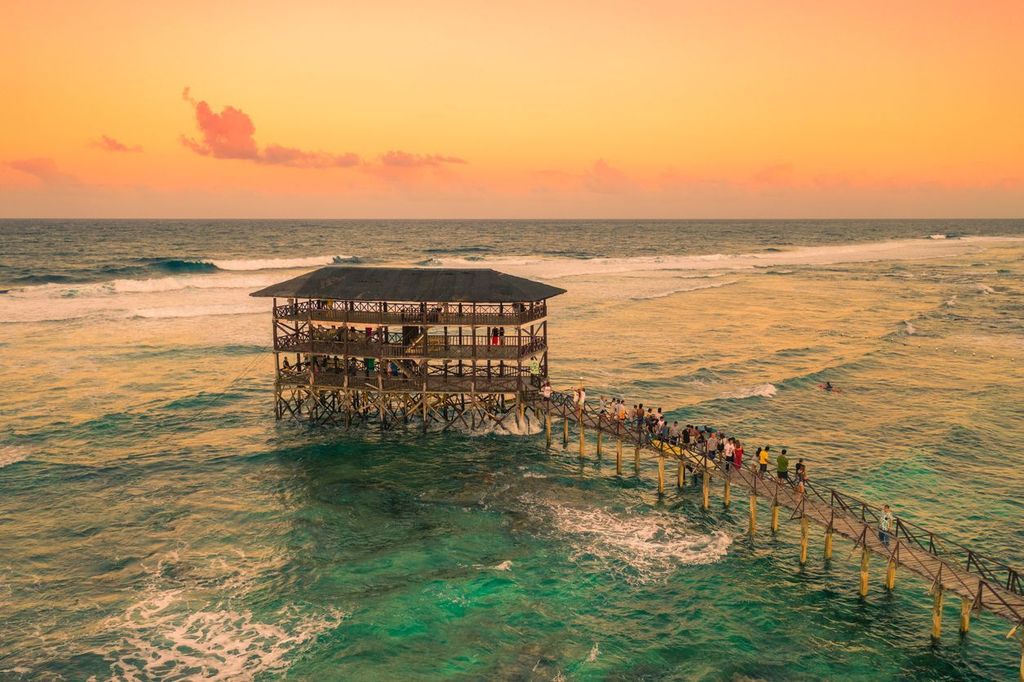 Sunset on most popular surfing area Cloud 9 at Siargao, Philippines