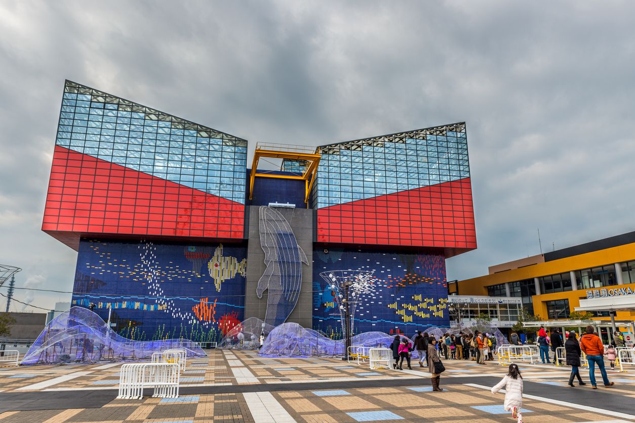 Tourists enter the Osaka Aquarium Kaiyukan